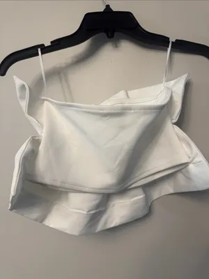 Zara Voluminous Bandeau Puff Ruffle Crop Top White Tube Strapless Size S thumbnail 3