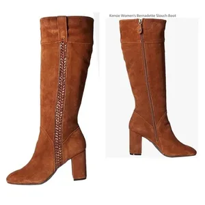 Kensie Brown Suede Bernadette Block Heel Side Zip Knee High Boots 8 thumbnail 3