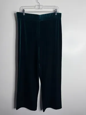 Susan Graver Green Velvet Pull On Wide Leg Pants‎ Large Effortless Minimalist thumbnail 3