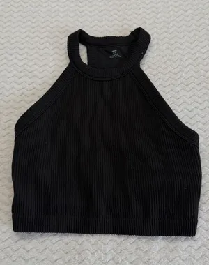 Aerie Real Good Black Ribbed Seamless Halter Tank Top Size M/M 4341 thumbnail 1
