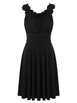 Jessica Howard Black Sleeveless Ruffled-Neck A-Line Midi Dress size 14 thumbnail 2