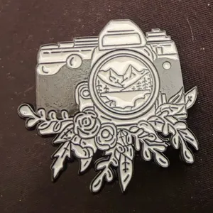 Floral Retro Digital Camera Mountains Enamel Pin thumbnail 2
