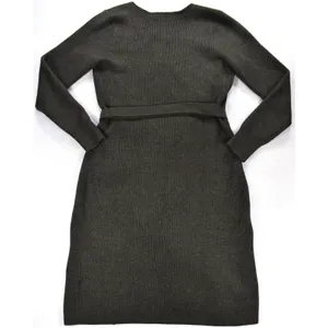 Abercrombie & Fitch Ribbed Knit Wrap Belted Midi Sweater Dress char Grey Large thumbnail 6