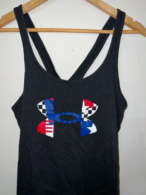 Under Armour Loose Black Racerback Tank with Multicolor USA Logo thumbnail 2