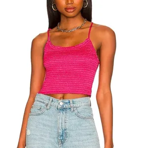 Free People Right On Time Pink Sleeveless Smocked Cami Camisole Crop Tank Top M thumbnail 5