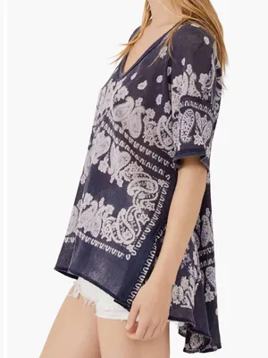 EUC Free People No Matter What High/Low Paisley Top Blue Oversized Small thumbnail 3