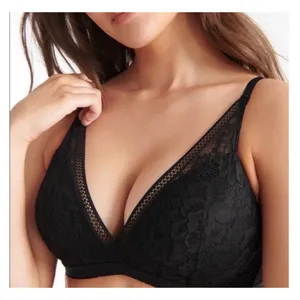 Knix NWT Deep V Lace Bralette Black Wireless Mesh Trim Bra Size XXL thumbnail 1