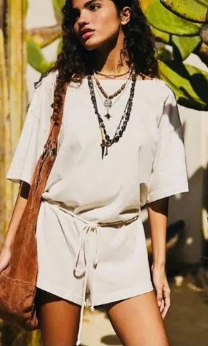 NWOT Free est X Free People white cotton Monet drawstring belted romper thumbnail 1