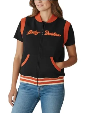 HARLEY DAVIDSON Full Zip Top Women L Black/Orange 2005 Festival Moto Biker VTG thumbnail 1