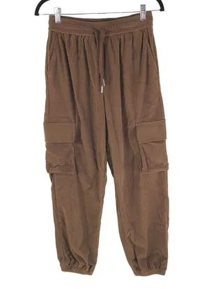 Halara Mid Rise Drawstring Side Pocket Corduroy Casual Cargo Joggers Brown S thumbnail 3