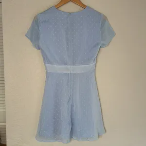Revolve Superdown Bree Mini Dress Sky Blue Chiffon Metallic Swiss Dot Summer thumbnail 6