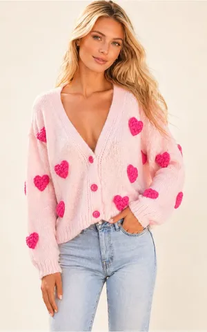 Major Label Group Pink Heart Knit Cardigan Coquette Soft Girl Feminine‎ Romantic thumbnail 1