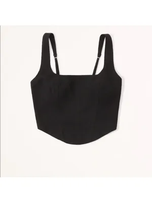 Abercrombie & Fitch Scoopneck Cropped Corset Top - Black - Size Small thumbnail 3