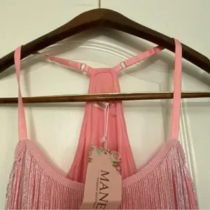 Maner Womens Bubblegum Pink Fringe Front Tank Top M Medium 38” NWT New thumbnail 4