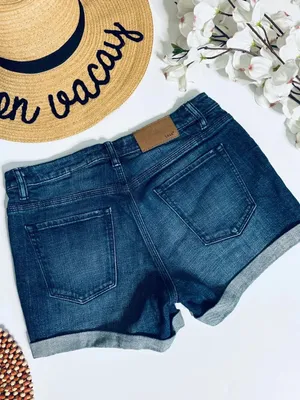 H&M L.O.G.G. Dark Wash Denim Shorts Cuffed Hem Stretch Size 26 thumbnail 5
