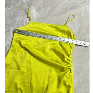 Vero Moda Midi Dress Women's Small Yellow Satin Ruched Strappy Square Neck NWT thumbnail 8
