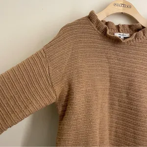 Madewell Merino Wool Blend Textured Knit Ruffle Sweater Camel Brown Size S thumbnail 8
