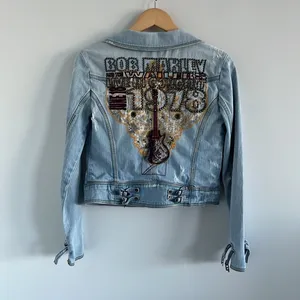 Bob Marley and the wailers embroidered Jean jacket june 18 1978 thumbnail 2