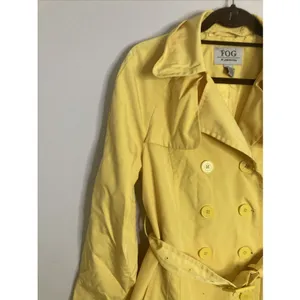FOG by London Fog Trench Coat Double Breasted Yellow Rain Jacket Women's M thumbnail 2