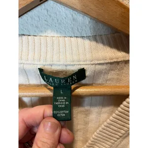 Ralph Lauren Sweater size large cream color v-neck ribbed thumbnail 4