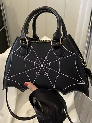 Black Spiderweb Stitch Bat-Shaped Handbag - Women Bags thumbnail 1