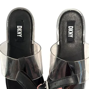 DKNY Ava Ankle T-Strap Thong Sandals Women's 6 Black Clear Minimalist Modern‎ thumbnail 5