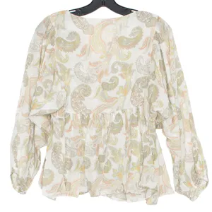 World Market Top Floral Paisley Boho Cottage Prairie Peasant Puff Sleeve S/M thumbnail 3