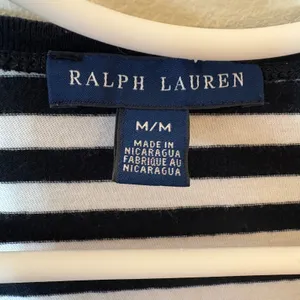 Ralph Lauren Navy White Striped V-Neck Long Sleeve‎ Cotton Tee Shirt Size Medium thumbnail 2