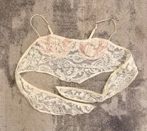 Sheer Lace Bralette Crop Top with Dusty Pink Cups thumbnail 1