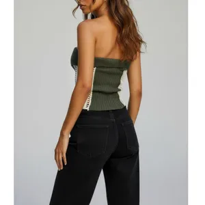 JADED LONDON Akio Knitted Corset Top, Olive, XS thumbnail 3