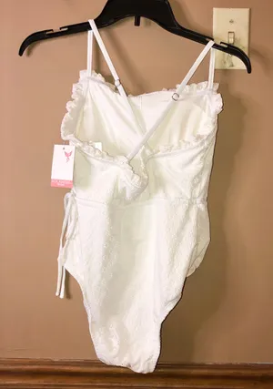 Sea Angel Bridal Florence Lace Eyelet Ruffle One Piece Swimsuit White Medium thumbnail 4
