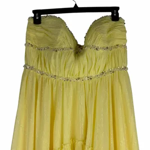 Mac Duggal Strapless Chiffon Hi Low Evening Gown Lemon Yellow Size 14 thumbnail 6