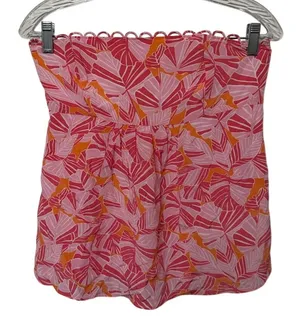 LILLY PULITZER silk strapless tube top pink orange‎ floral scallop detail size 6 thumbnail 1