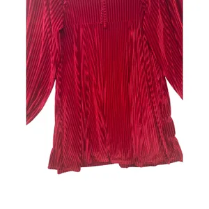 Red Pleated Velvet Mini Dress Square‎ Neck Lantern Sleeve Holiday Boho Party L thumbnail 12