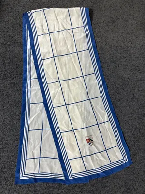 Vintage Lauren Ralph Lauren Scarf Ivory Blue Windowpane Crest Rectangular Preppy thumbnail 1