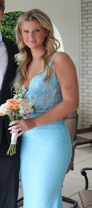 La Femme blue corset prom dress thumbnail 3