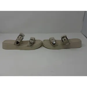 Frye Western Double Buckle Platform Slide Sandal Beige Leather Women Size 8 thumbnail 9