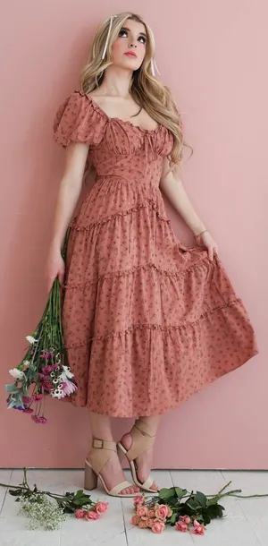 Storia Floral print ruffle Tiered Midi Dress thumbnail 2