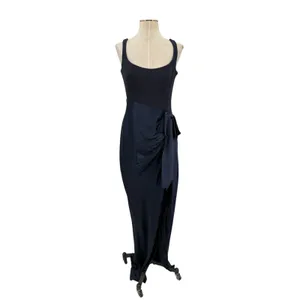 Cinq a Sept Marian Gown Navy Silk Draped Bow Side Slit Maxi Dress NWT Size 6 thumbnail 3