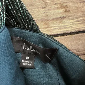 Lulus Dress Women’s Size Medium Teal Metallic Stripe Twist Back Cocktail NWT thumbnail 4