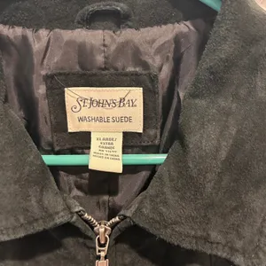St. Johns Bay Womens XL Black Washable Suede Leather Full Zip Collared Jacket thumbnail 3