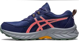 Asics Navy Running Shoe with Coral Stripes and Yellow-Green Outsole thumbnail 1
