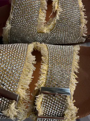 KAYLEEN By Los Angeles Stevie in Yellow Frayed Double-Buckle Rhinestone Slides thumbnail 7