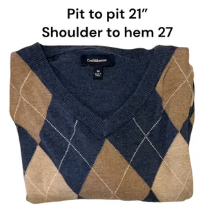 Croft & Barrow Men’s V-Neck Argyle Knit Sweater Blue Tan Size M thumbnail 3