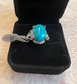 Gorgeous Faux Turquoise and Silver Gemstone Ring Size 20/10 US thumbnail 1