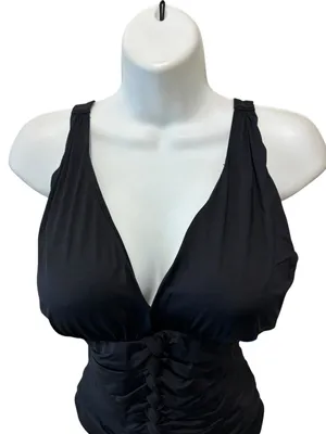 Miraclesuit Cinched Tummy One piece Swimsuit Sz 14 Black Ruched Slimming Summer thumbnail 3