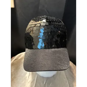 Black Large Disc Sequin Mermaid Scale Snapback Baseball Cap Metallic Sparkle Hat thumbnail 2