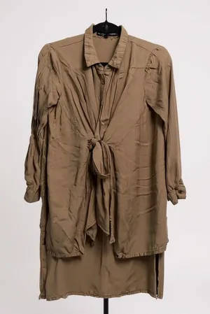 English Factory XS Olive Green Tie Front Long Sleeve Shirt Dress‎ Casual thumbnail 1