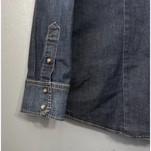 Jag Pearl Snap Western Denim Shirt Size XL Dark Blue Jean Fitted Cowgirl Chic thumbnail 5
