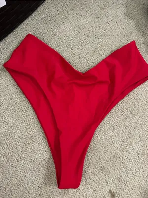 NWOT Quince Italian V Cut bikini bottoms cherry red large thumbnail 2